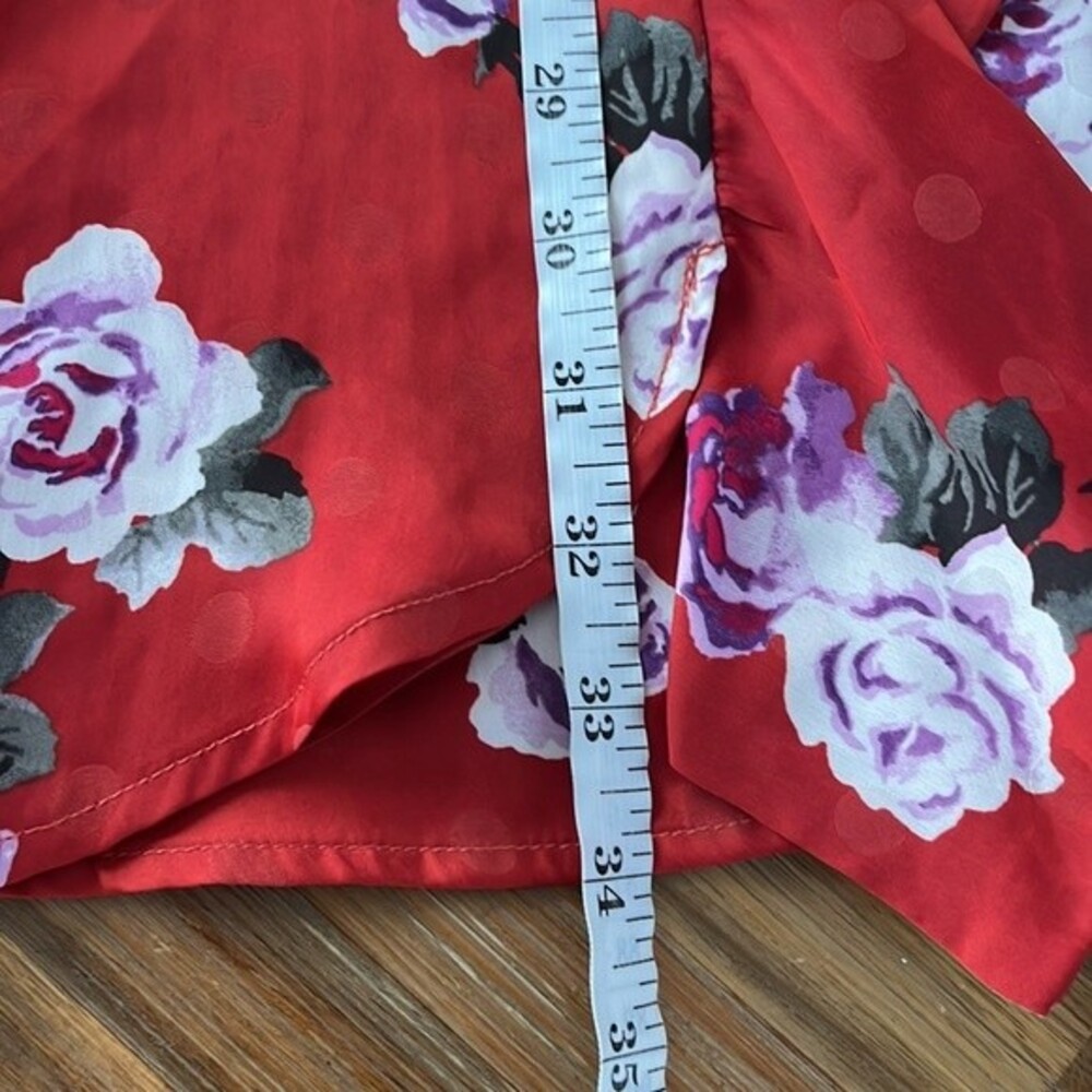 WAYF Red Roses Ruffle Wrap Mini Dress XS - Picture 14 of 15